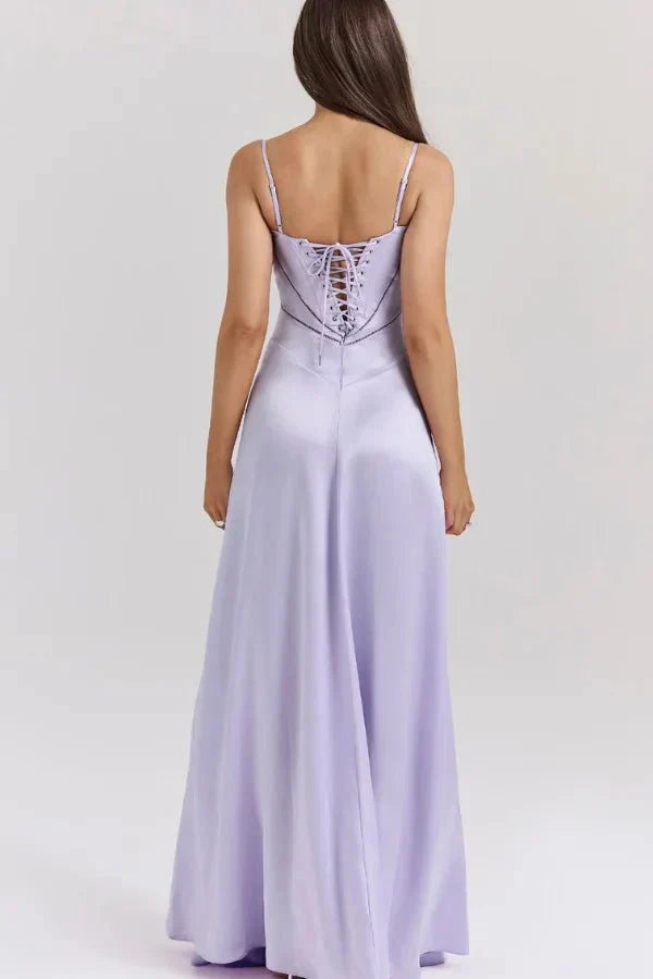 Damen Prom Satin Quadrat-Ausschnitt Maxikleid