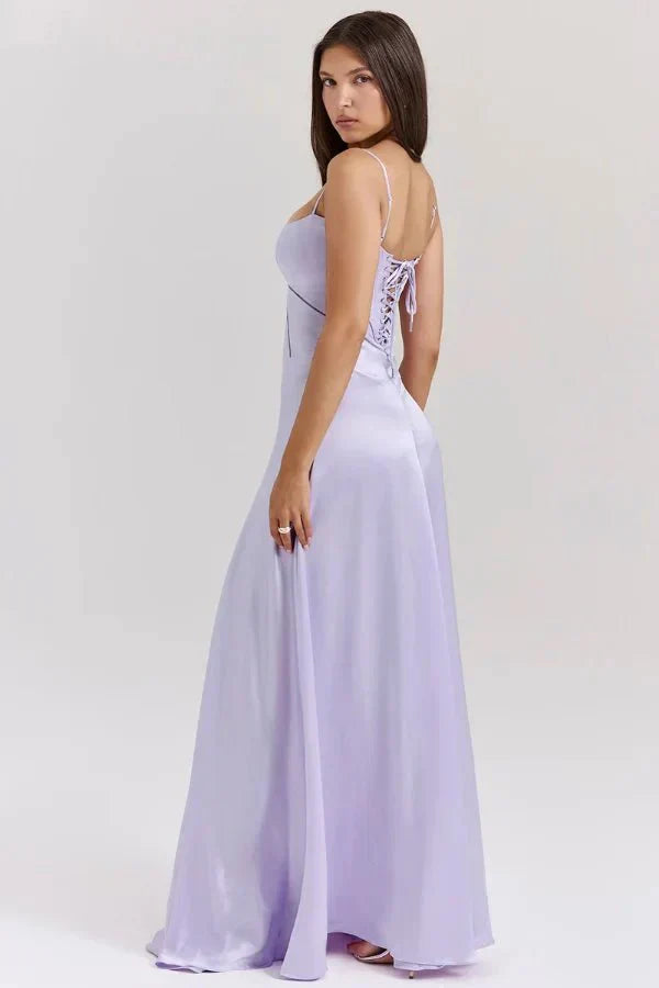 Damen Prom Satin Quadrat-Ausschnitt Maxikleid
