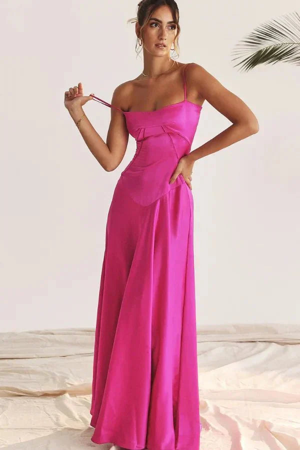 Damen Prom Satin Quadrat-Ausschnitt Maxikleid