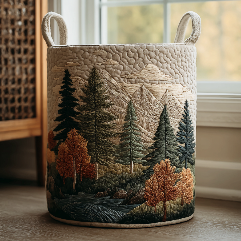 Gesteppter Wäschekorb Wald mit Motiv Waldlandschaft von Maria Zürich