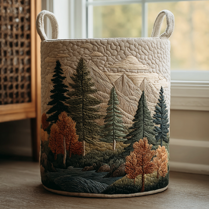 Gesteppter Wäschekorb Wald mit Motiv Waldlandschaft von Maria Zürich