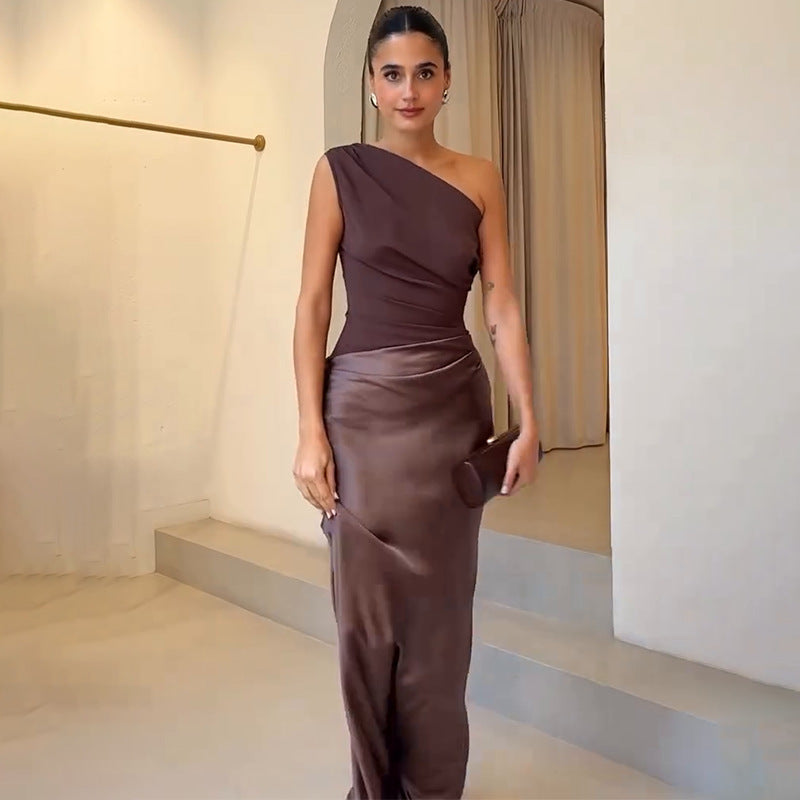 Damen Hochzeitsgastkleid Ein-Schulter Abendkleid