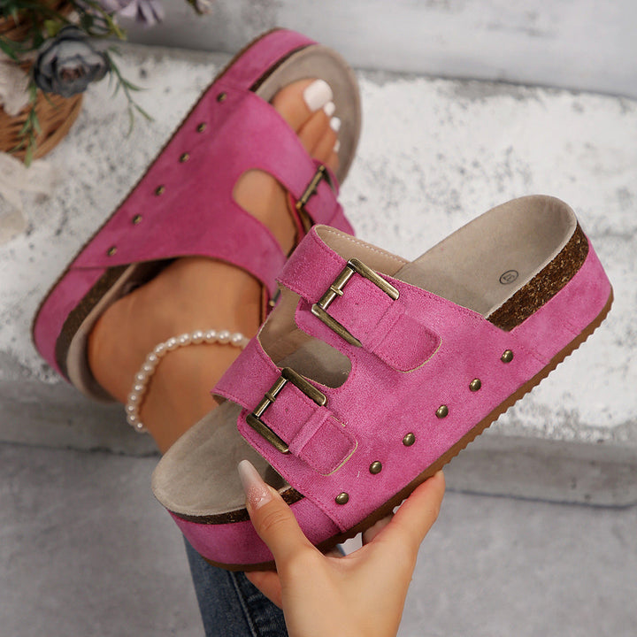 Damen Mules mit Plattform und Doppel-Schnalle