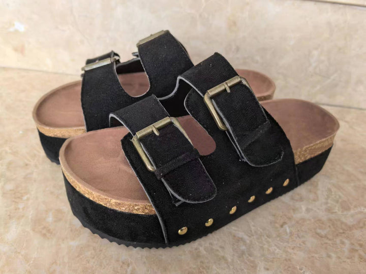 Damen Mules mit Plattform und Doppel-Schnalle