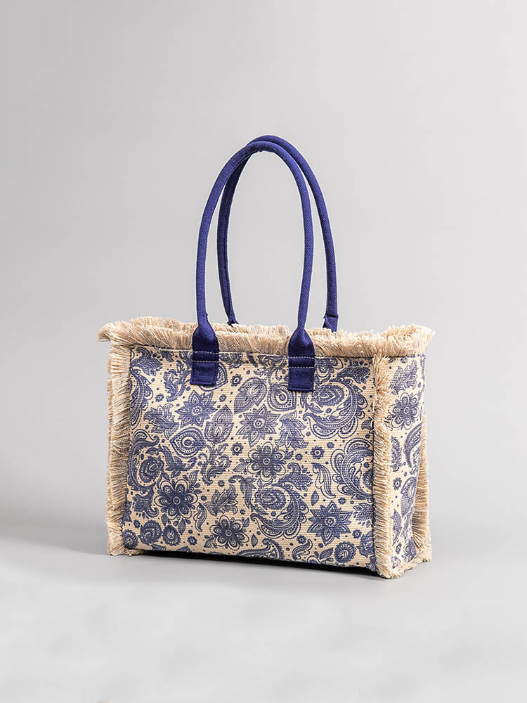 Große Shopper mit Fransen und Bunter Bohemian Druck | Sommer