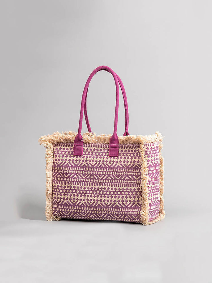 Große Shopper mit Fransen und Bunter Bohemian Druck | Sommer