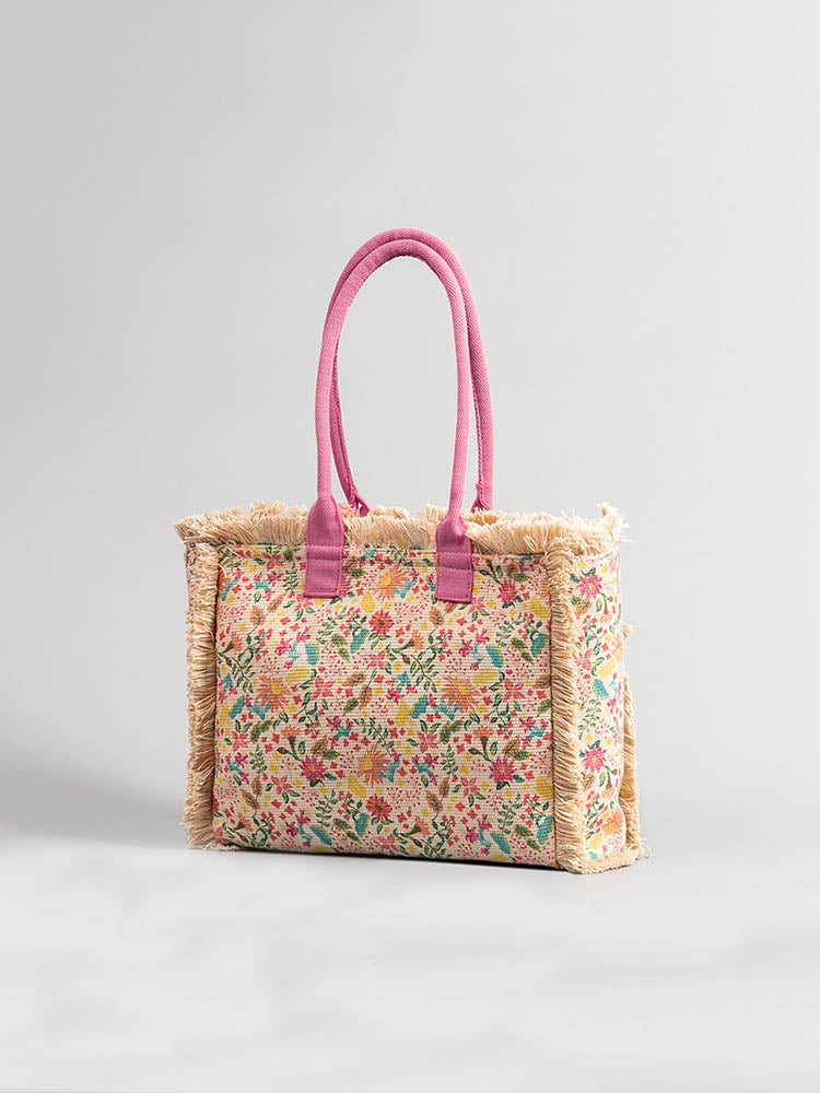 Große Shopper mit Fransen und Bunter Bohemian Druck | Sommer