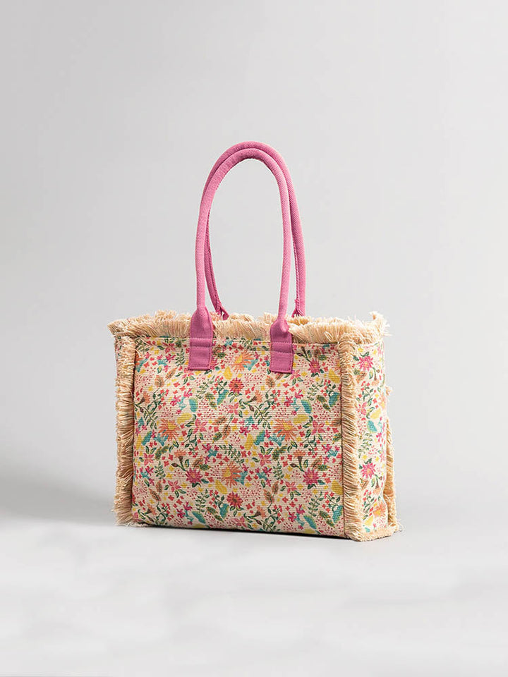 Große Shopper mit Fransen und Bunter Bohemian Druck | Sommer