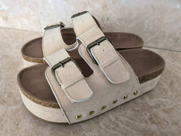 Damen Mules mit Plattform und Doppel-Schnalle