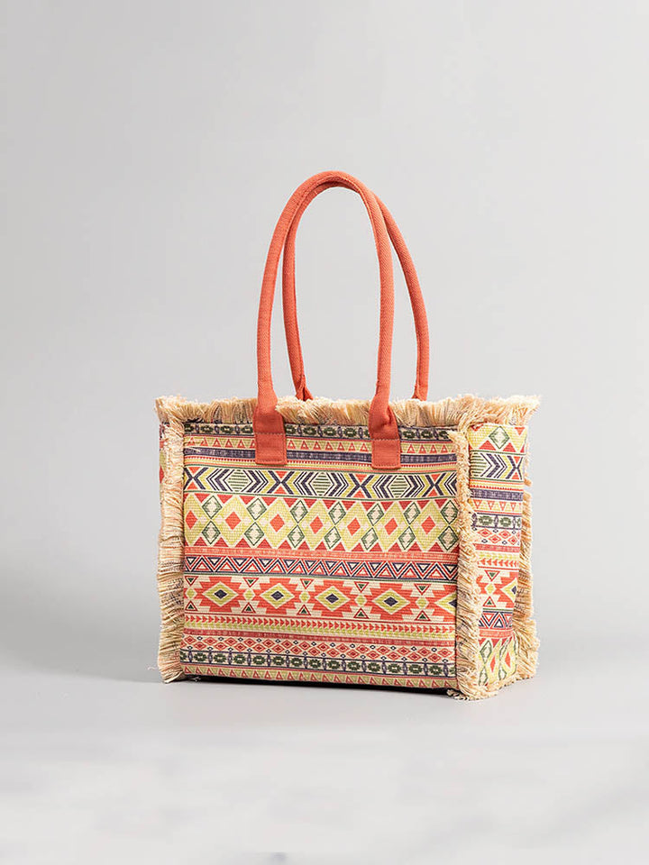 Große Shopper mit Fransen und Bunter Bohemian Druck | Sommer