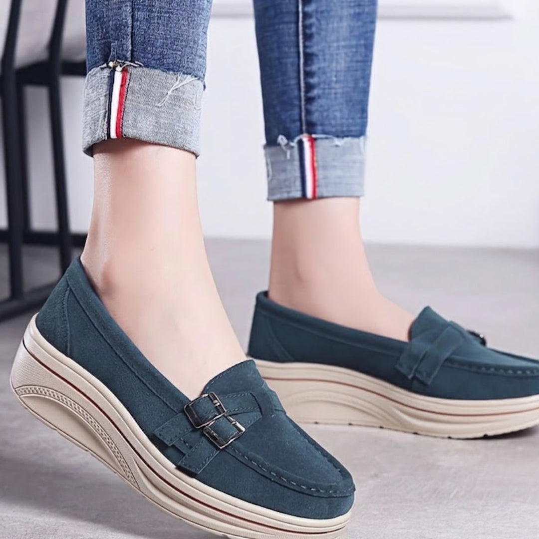 Damen Plattform Slipper mit Schnalle und dicker Sohle