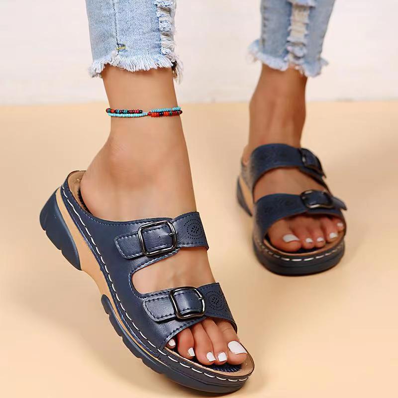 Orthopädische Sandalen - Doppelspange - Dicke Sohle - Slip-On Sandalen - Damenschlappen