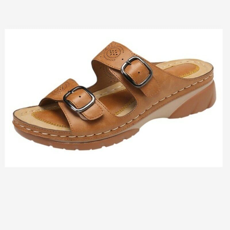 Orthopädische Sandalen - Doppelspange - Dicke Sohle - Slip-On Sandalen - Damenschlappen
