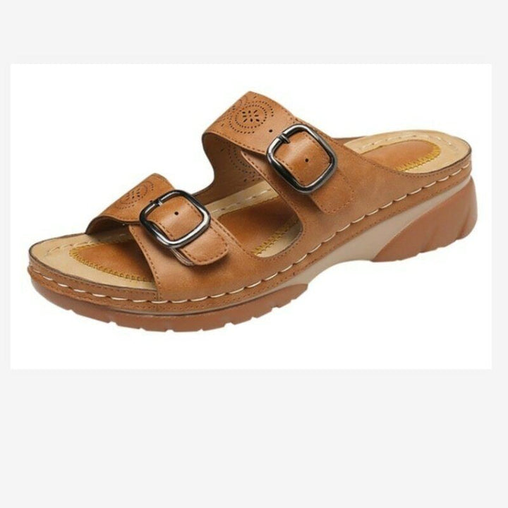 Orthopädische Sandalen - Doppelspange - Dicke Sohle - Slip-On Sandalen - Damenschlappen