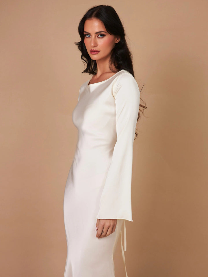 Serena | Damen Satin Langarm Maxikleid Festliches Kleid