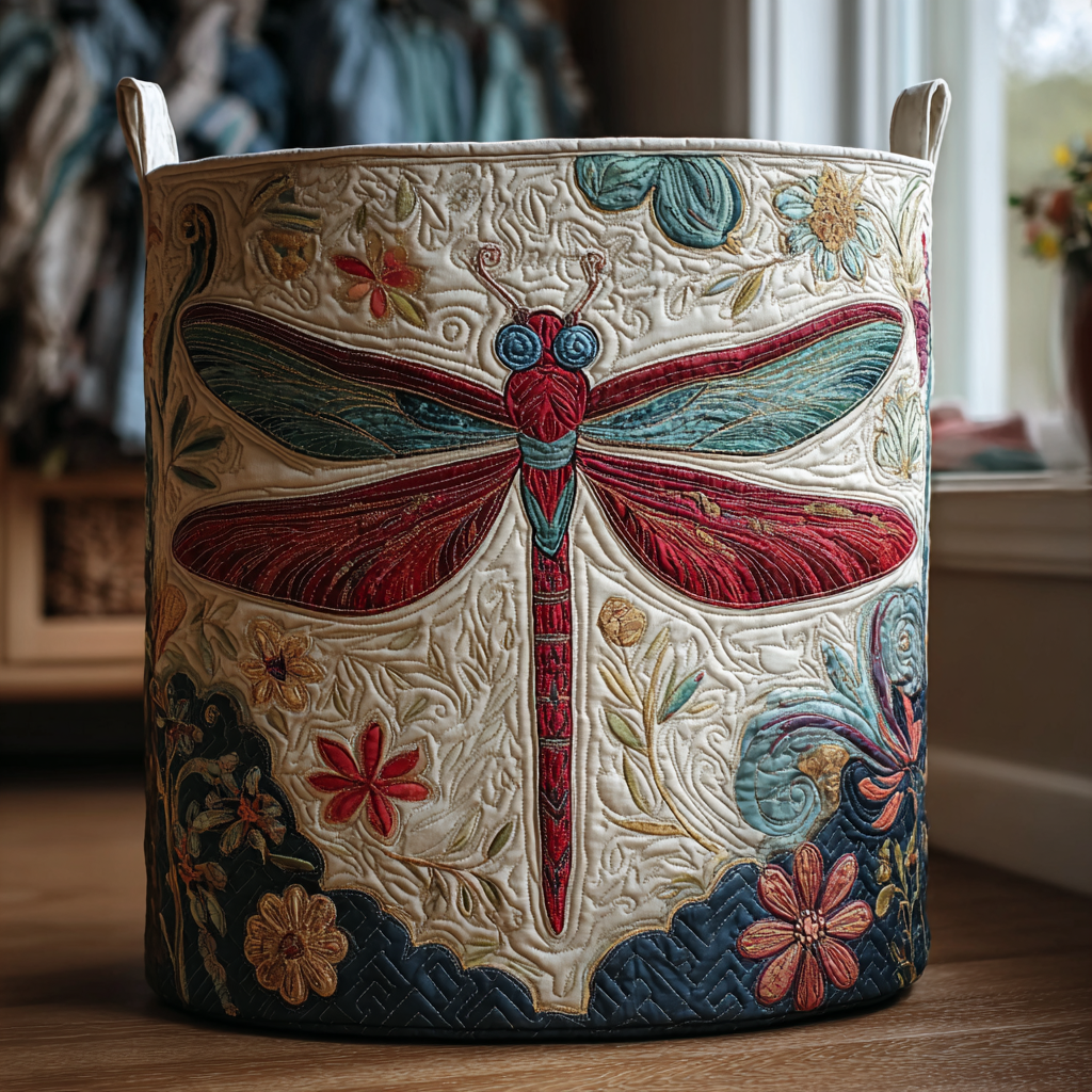 Gesteppter Wäschekorb Reine Libelle mit Motiv zarte Libellen von Maria Zürich