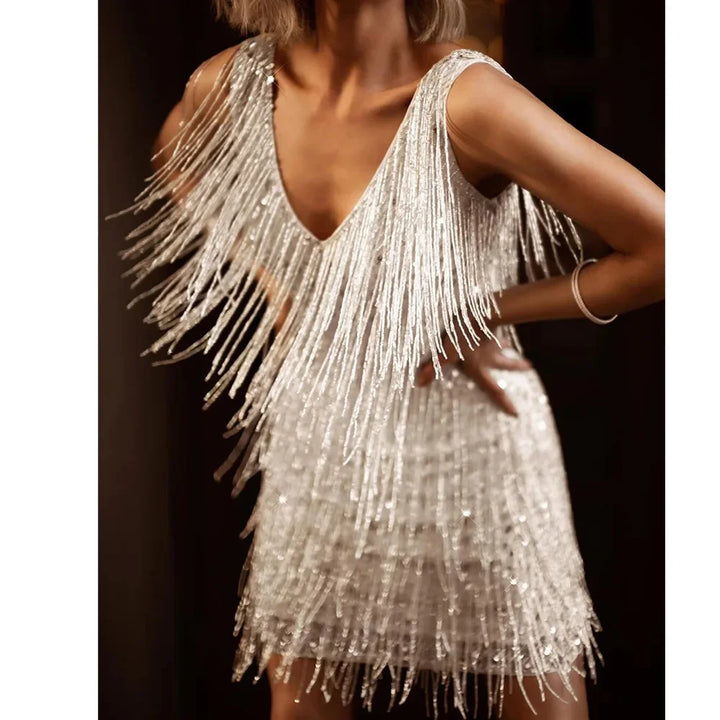 Damen Cocktailkleid mit Fransen und Federn