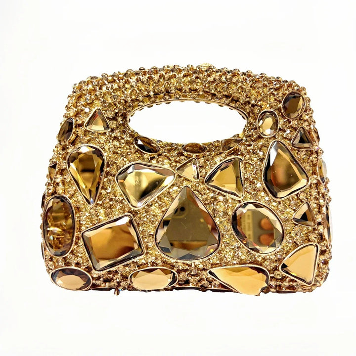 Abendtasche Damen - Goldene Tasche mit Kristallen und Spiegeln | Fest