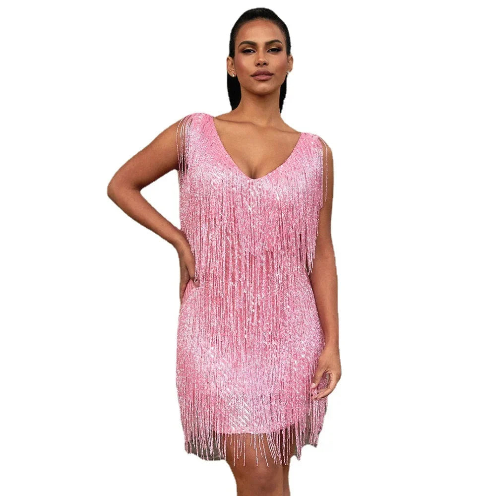 Damen Cocktailkleid mit Fransen und Federn
