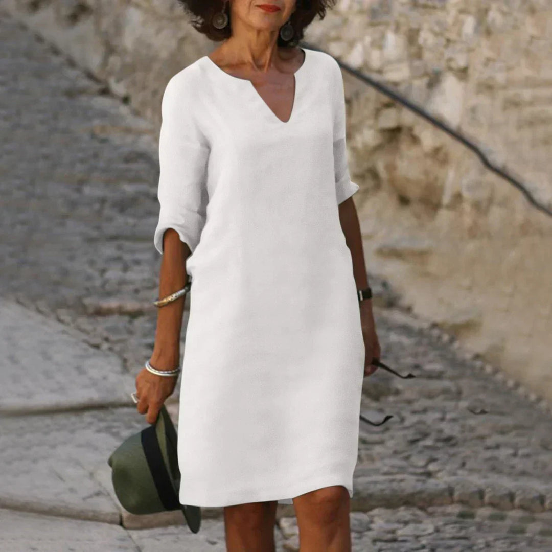Nina - Damen Kleid mit V-Ausschnitt und 3/4-Ärmeln