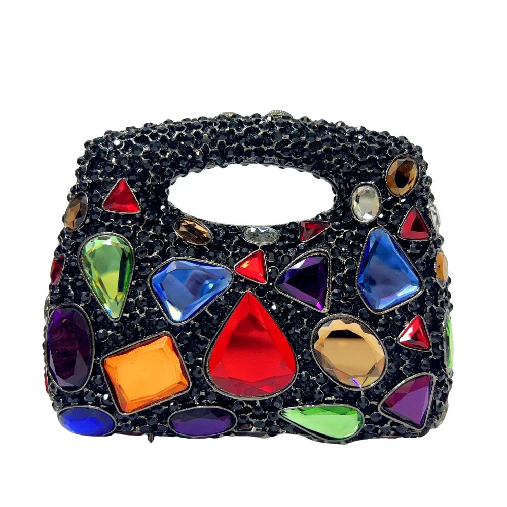 Abendtasche Damen - Goldene Tasche mit Kristallen und Spiegeln | Fest