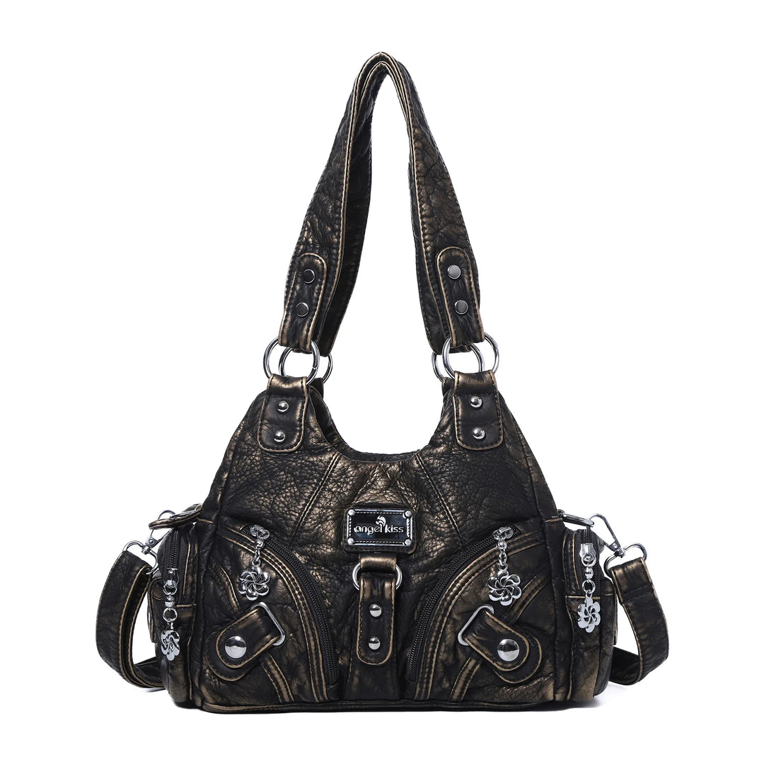 Schultertasche mit Tierdruck und Silberner Hardware | Lässig