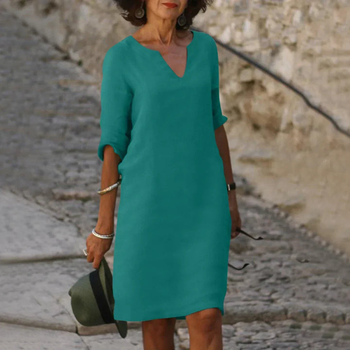 Nina - Damen Kleid mit V-Ausschnitt und 3/4-Ärmeln