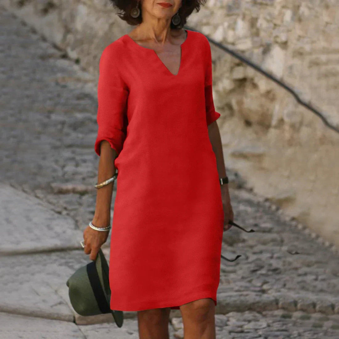 Nina - Damen Kleid mit V-Ausschnitt und 3/4-Ärmeln
