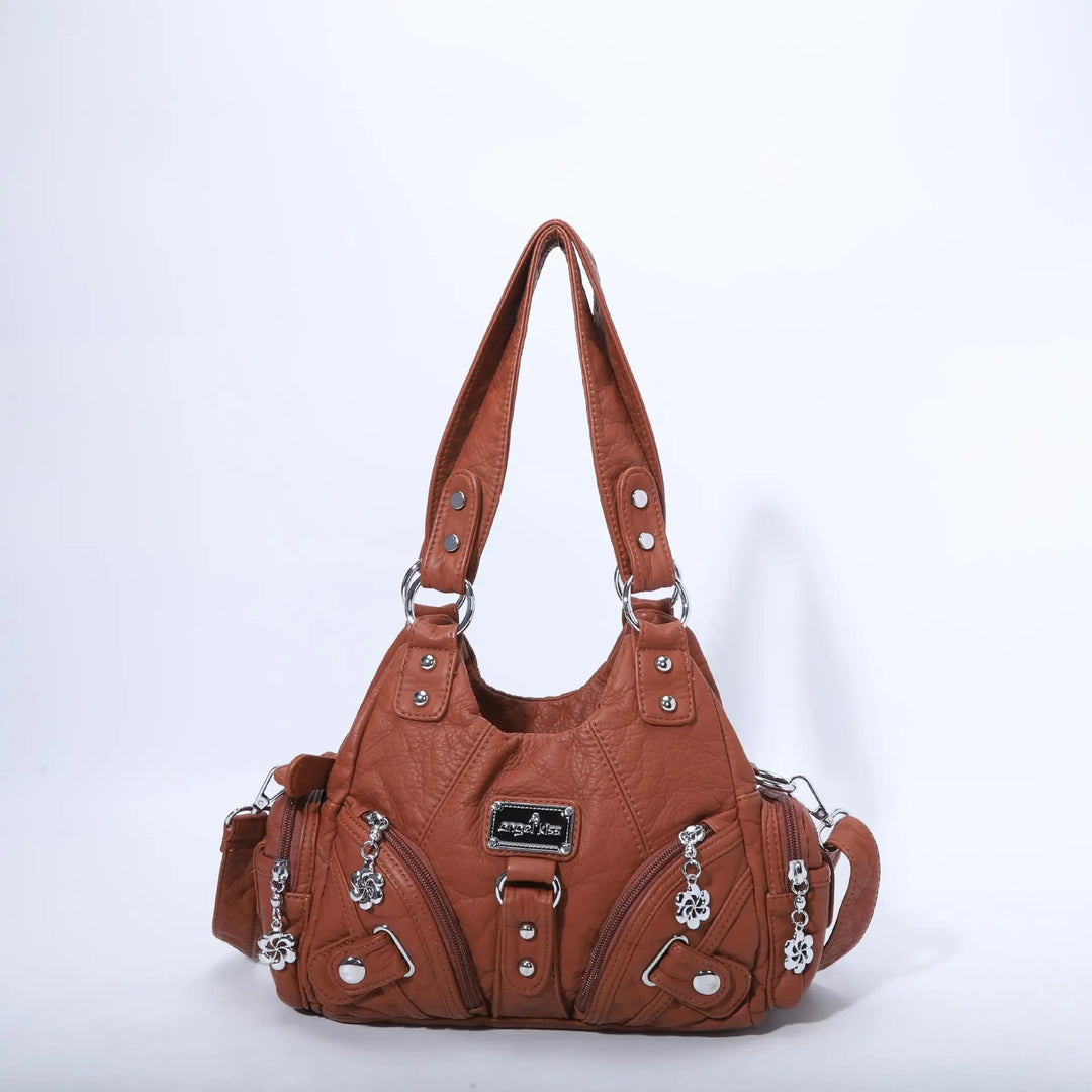 Schultertasche mit Tierdruck und Silberner Hardware | Lässig