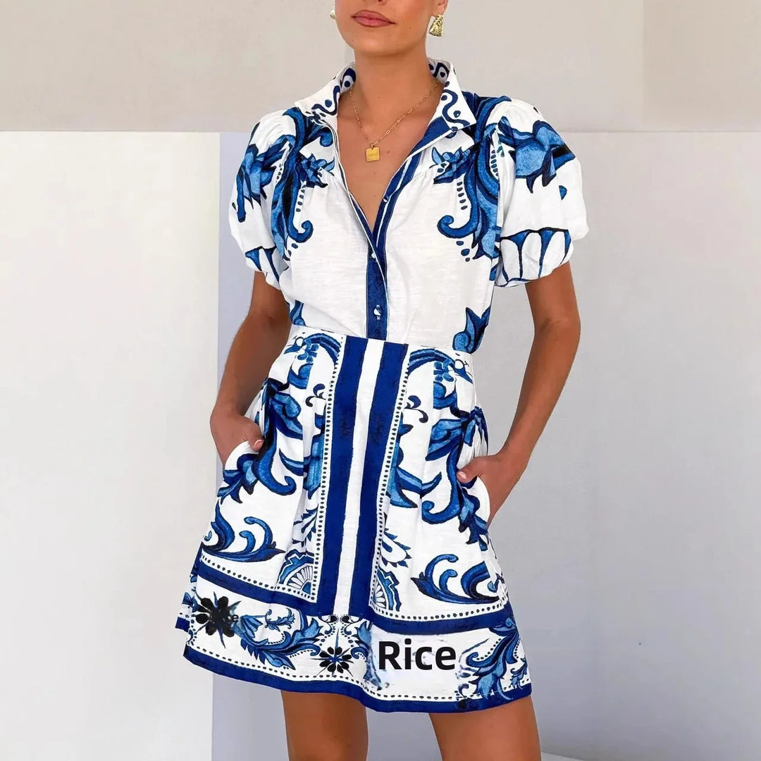 Isla | Damen Minihemdkleid mit floralem Druck und Puffärmeln