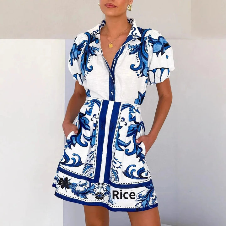 Isla | Damen Minihemdkleid mit floralem Druck und Puffärmeln