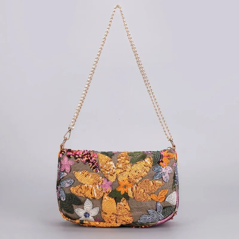 Schultertasche Damen - Romantische Hobo Bag mit Blumenmuster | Sommer