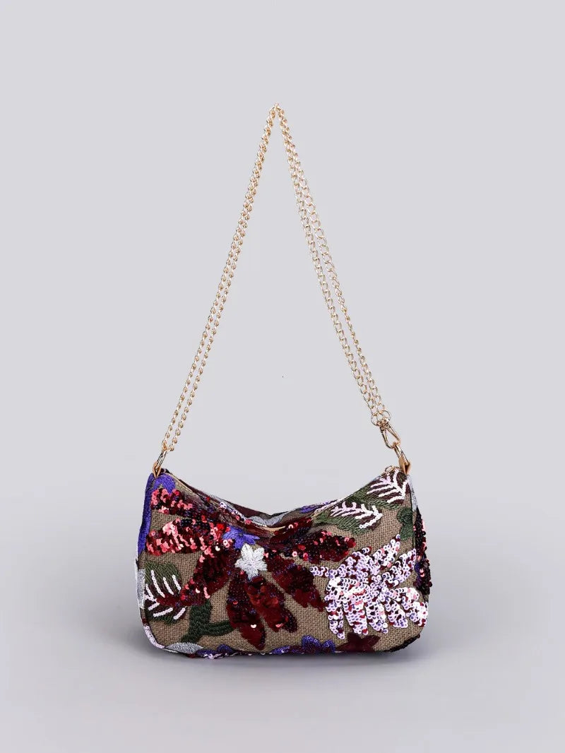 Schultertasche Damen - Romantische Hobo Bag mit Blumenmuster | Sommer