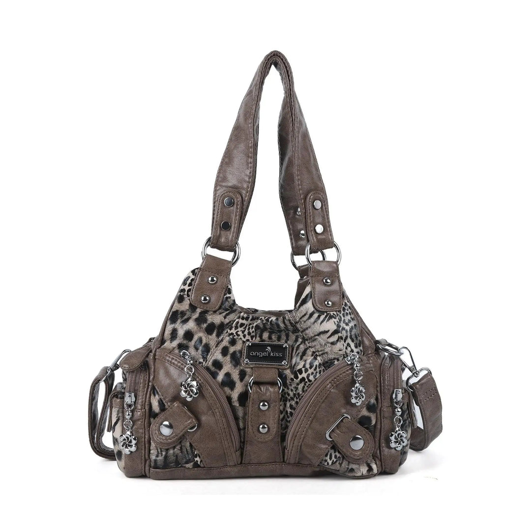 Schultertasche mit Tierdruck und Silberner Hardware | Lässig