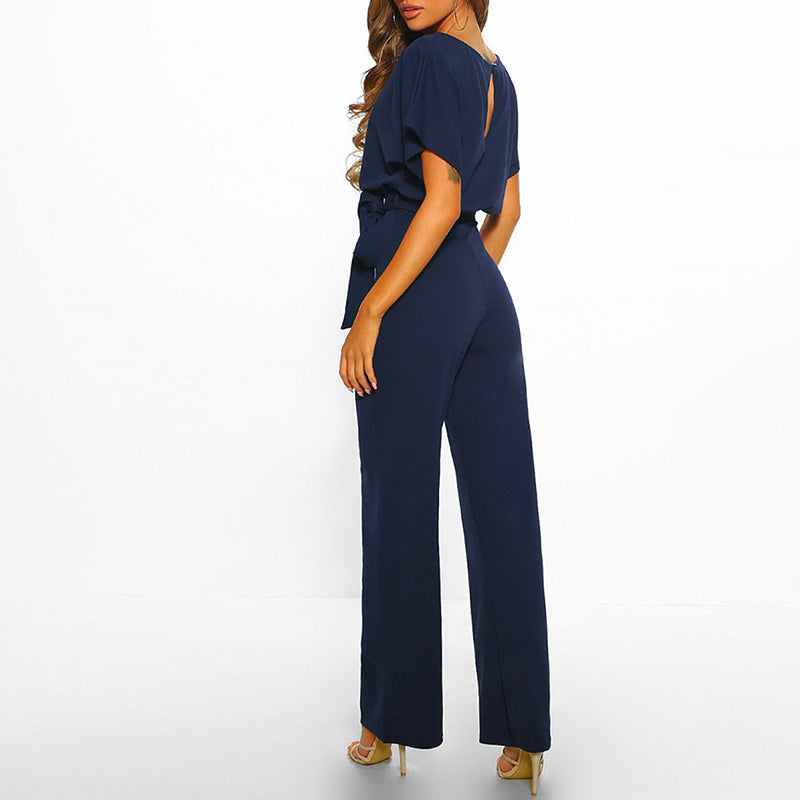 Susanne - Damen Jumpsuit mit Gürtel und Weitem Bein