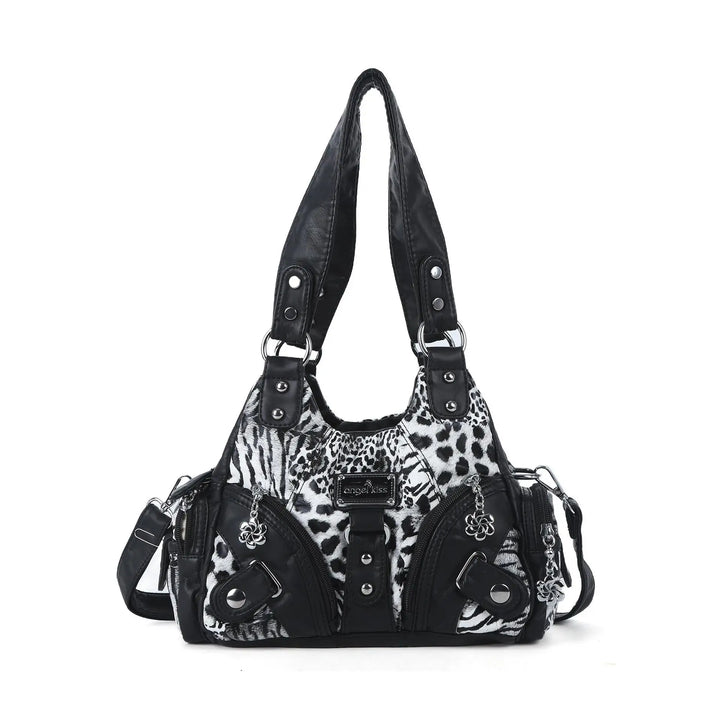 Schultertasche mit Tierdruck und Silberner Hardware | Lässig