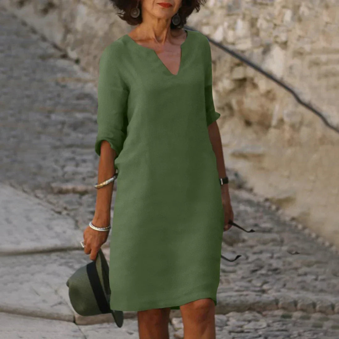 Nina - Damen Kleid mit V-Ausschnitt und 3/4-Ärmeln