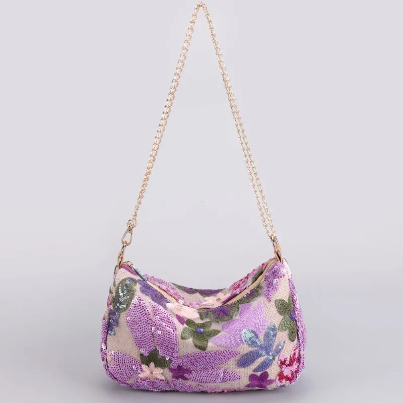 Schultertasche Damen - Romantische Hobo Bag mit Blumenmuster | Sommer