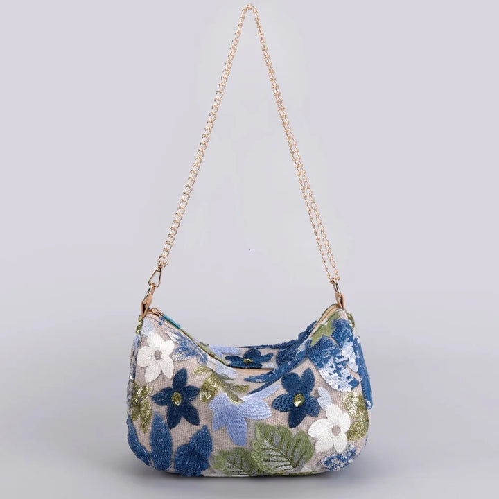 Schultertasche Damen - Romantische Hobo Bag mit Blumenmuster | Sommer