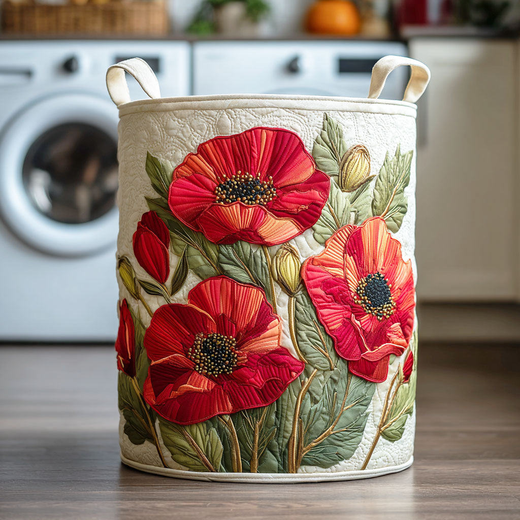 Gesteppter Wäschekorb Roter Mohntraum mit Motiv roter Mohn von Maria Zürich