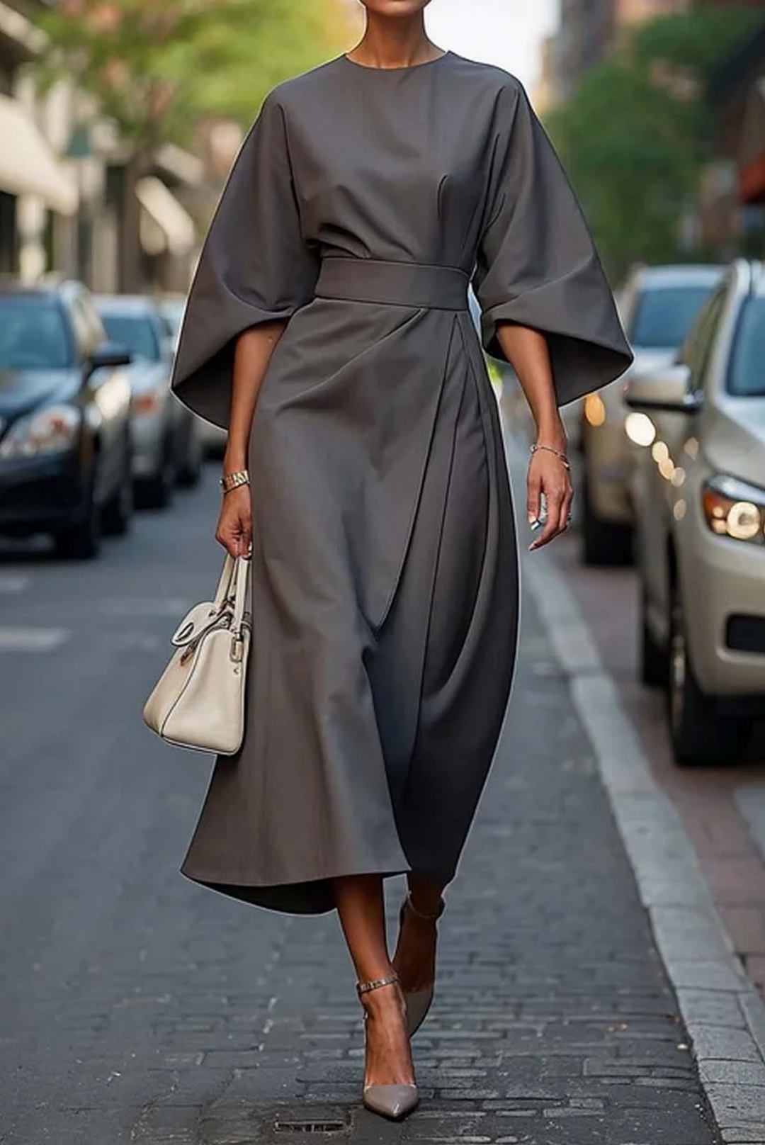 Elegantes Kleid mit Ballonärmeln und Gürtel