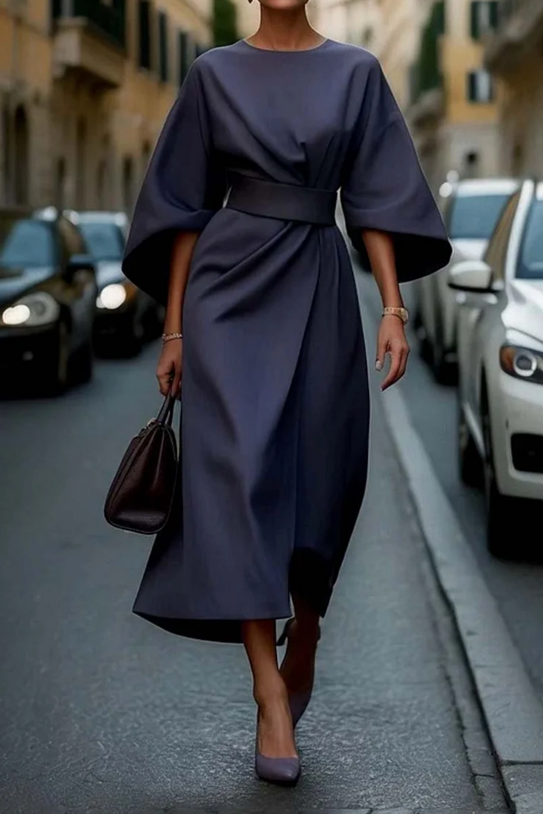 Elegantes Kleid mit Ballonärmeln und Gürtel
