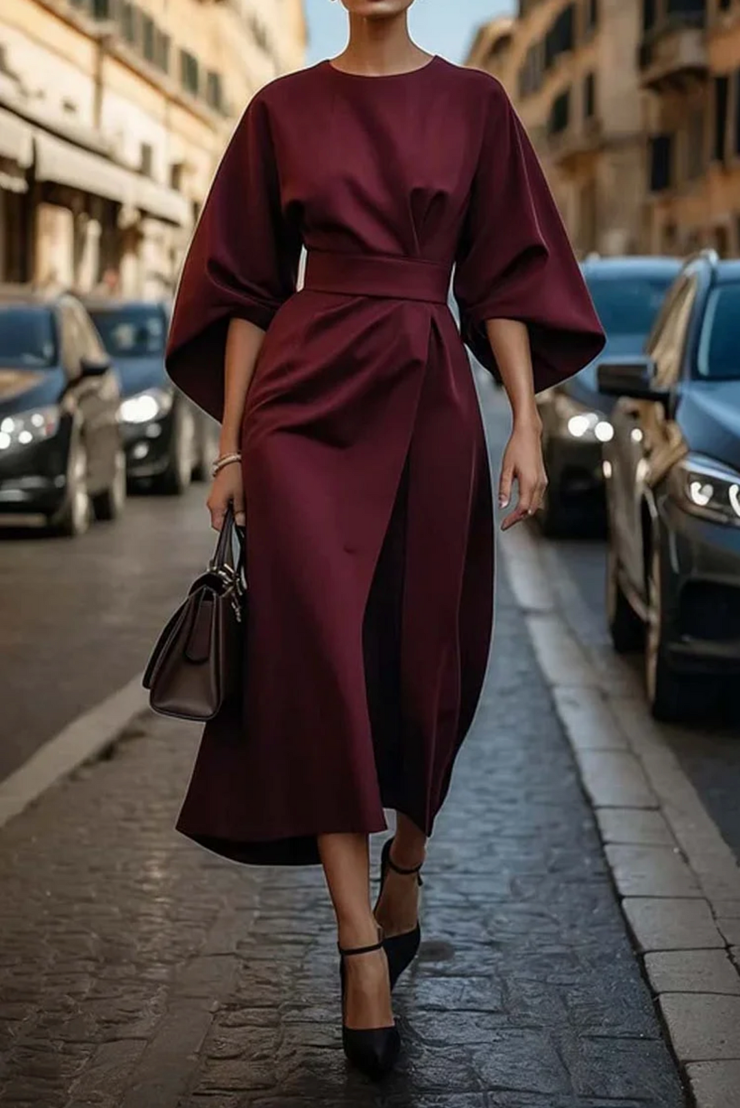 Elegantes Kleid mit Ballonärmeln und Gürtel