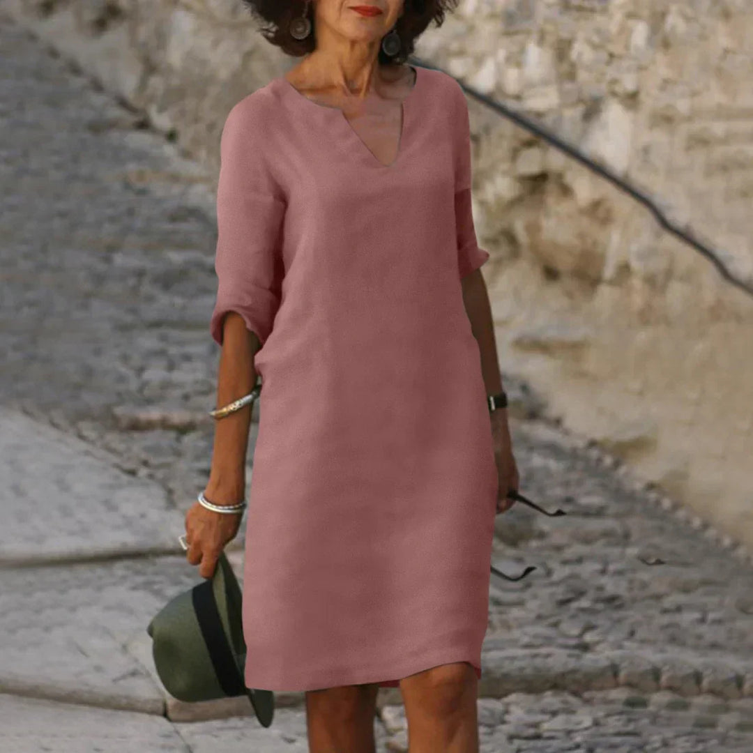 Nina - Damen Kleid mit V-Ausschnitt und 3/4-Ärmeln