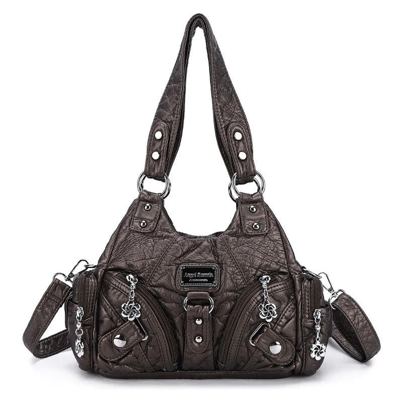 Schultertasche mit Tierdruck und Silberner Hardware | Lässig