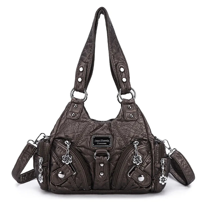 Schultertasche mit Tierdruck und Silberner Hardware | Lässig