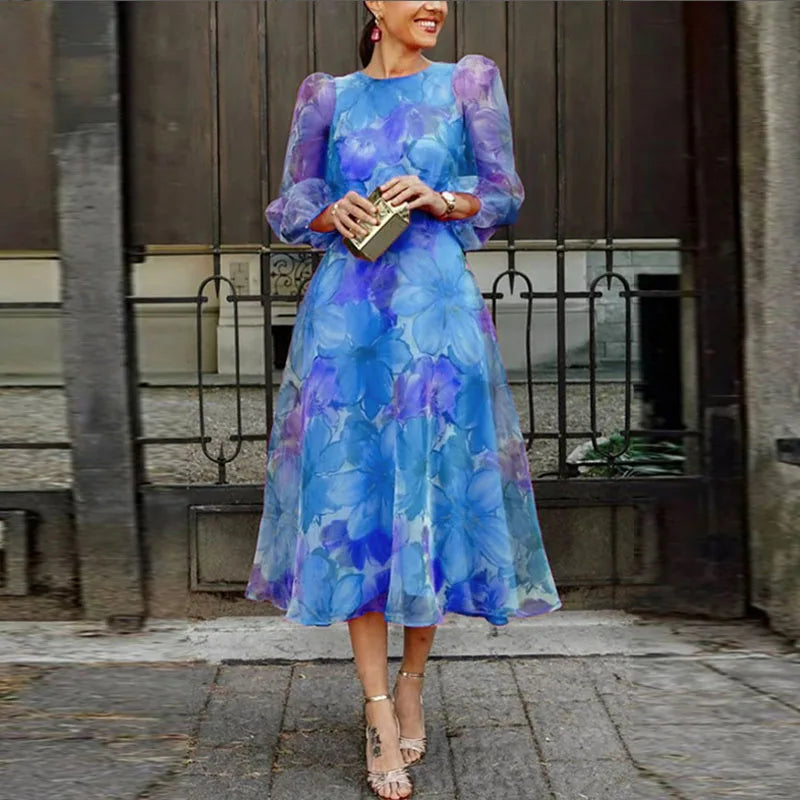 Damen Hochzeitsgast Kleid Formelles Florales Midi Kleid
