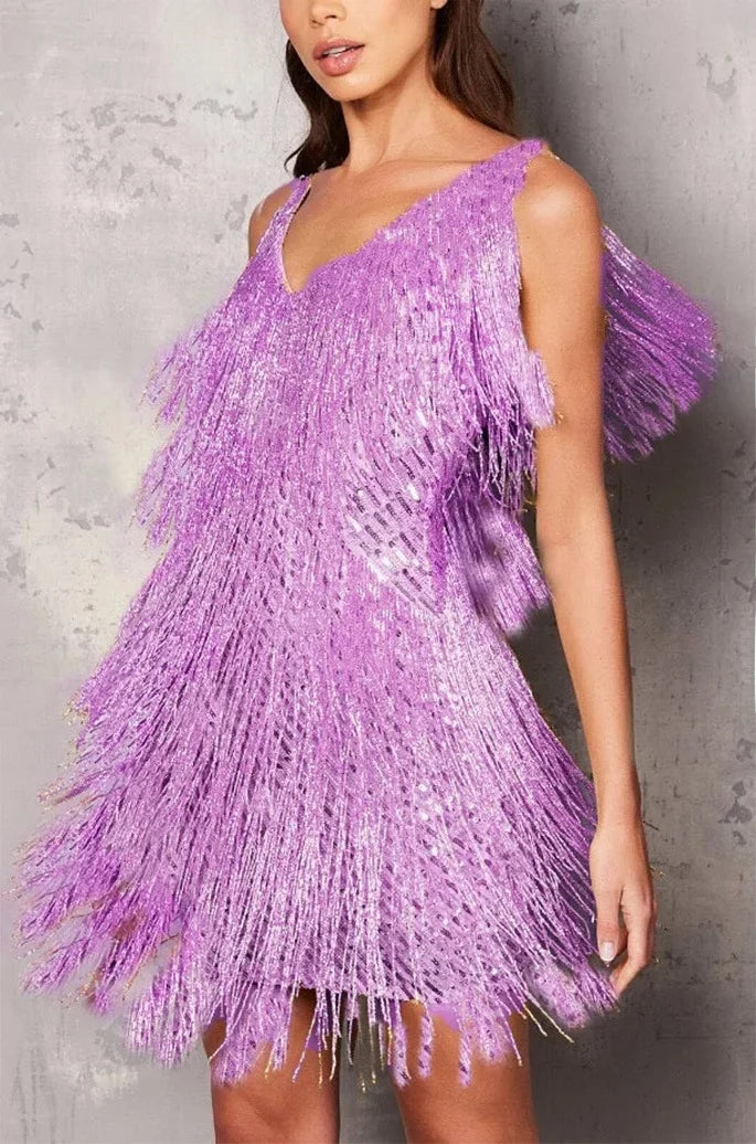 Damen Cocktailkleid mit Fransen und Federn