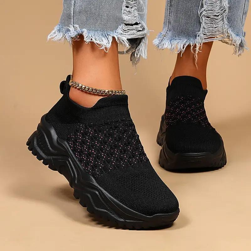 Slip-On Sneaker, Strick, Atmungsaktive, Orthopädische Schuhe, Damenschuhe