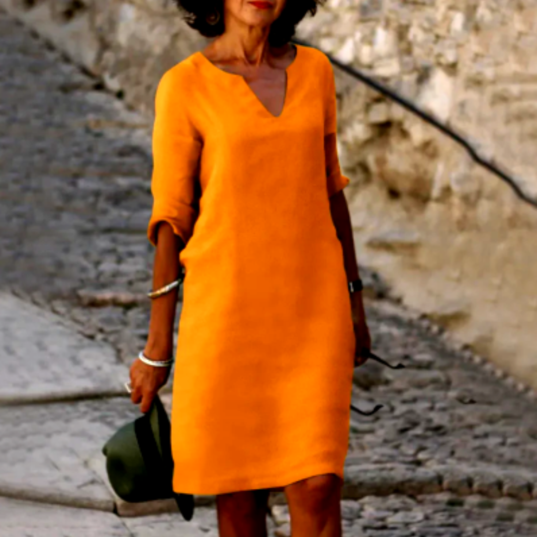 Nina - Damen Kleid mit V-Ausschnitt und 3/4-Ärmeln